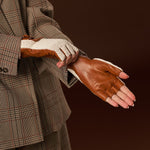 Lola (cognac) – Hand-sewn Italian lambskin leather driving gloves with crochet back - Bellanzari - Luxury Leather Gloves - Handmade in Italy - 7