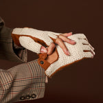 Lola (cognac) – Hand-sewn Italian lambskin leather driving gloves with crochet back - Bellanzari - Luxury Leather Gloves - Handmade in Italy - 9