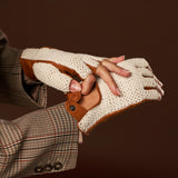 Lola (cognac) – Hand-sewn Italian lambskin leather driving gloves with crochet back - Bellanzari - Luxury Leather Gloves - Handmade in Italy - 9