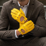 Luigi (yellow) – Italian driving gloves in American deerskin leather - Bellanzari - Luxury Leather Gloves - Handmade in Italy - 3
