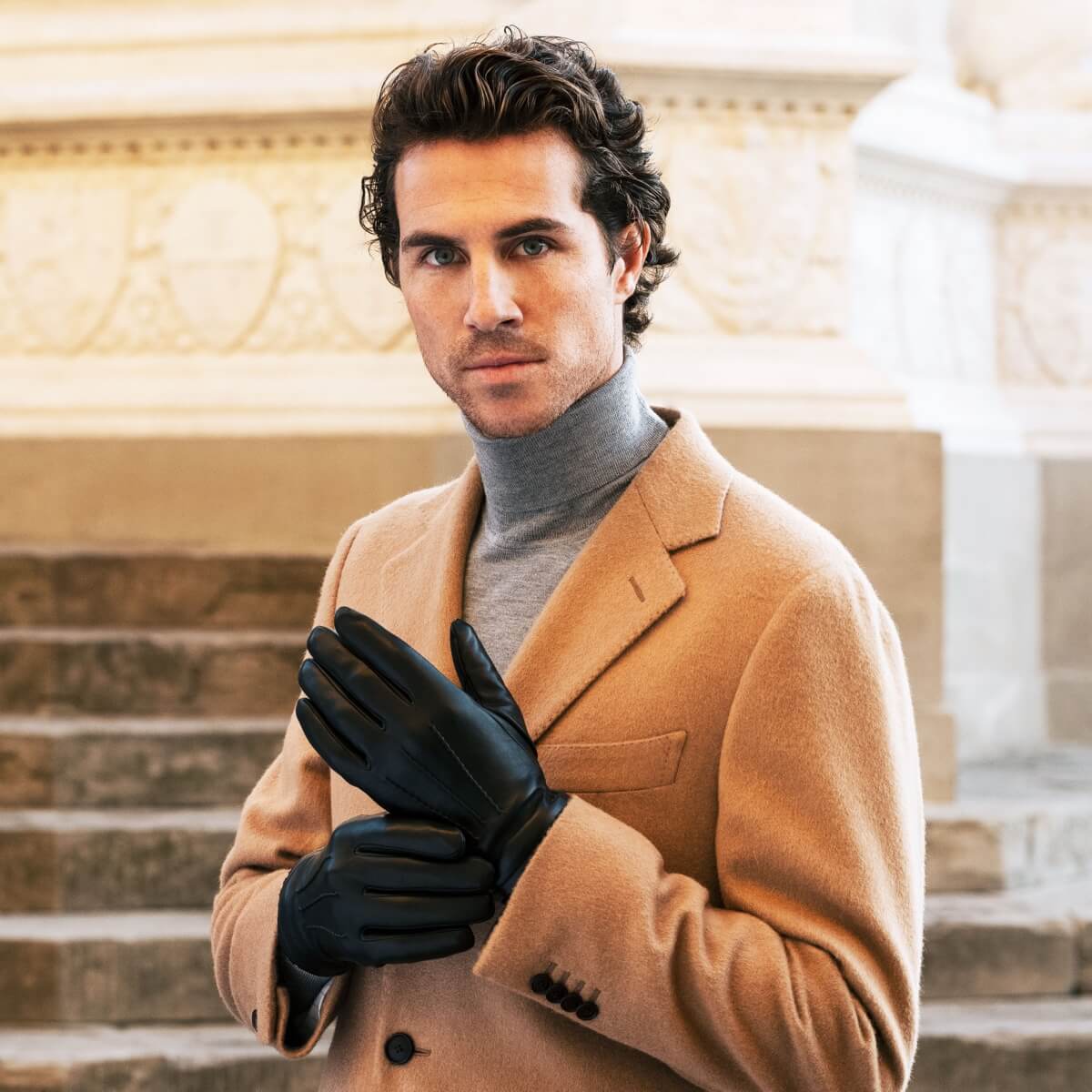 Oliviero (black) - Italian lambskin leather gloves with cashmere lining & touchscreen feature -Bellanzari - Luxury Leather Gloves - Handmade in Italy - 9