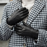 Raffaella (black) – Italian lambskin leather gloves with brown rabbit fur lining - Bellanzari - Luxury Leather Gloves - Handmade in Italy - 7