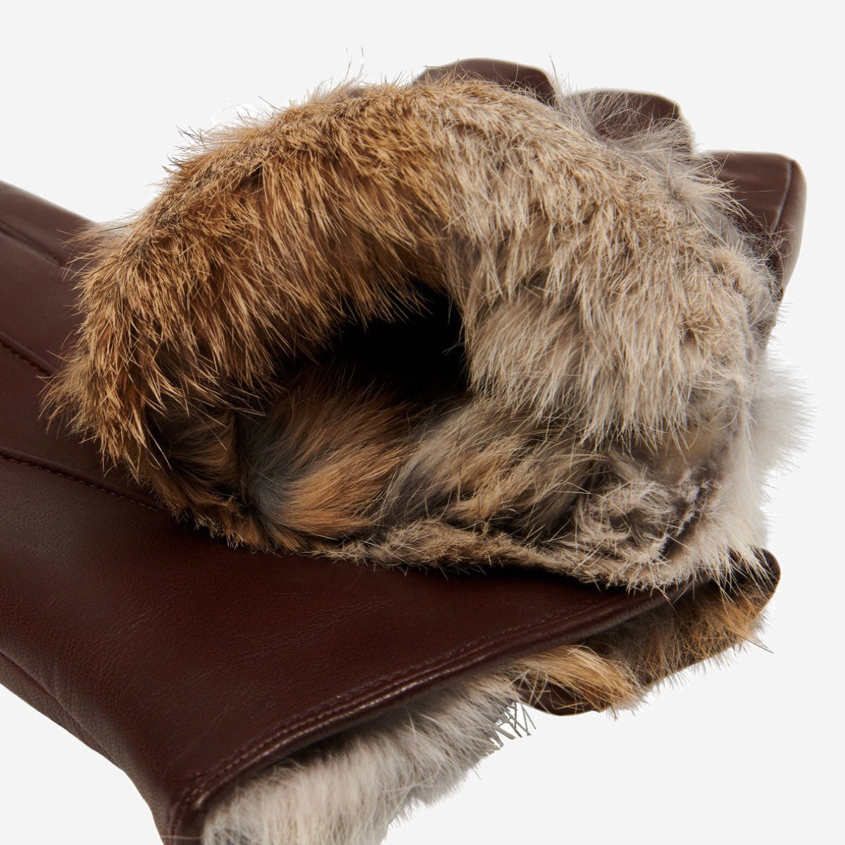 Raffaella (brown) - Italian lambskin leather gloves with brown rabbit fur lining - Bellanzari - Luxury Leather Gloves - Handmade in Italy - 3