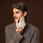 Rocco (cognac) - Hand-sewn Italian crochet driving gloves from lambskin leather - Bellanzari- Luxury Leather Gloves - Handmade in Italy- 10