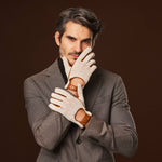 Rocco (cognac) - Hand-sewn Italian crochet driving gloves from lambskin leather - Bellanzari- Luxury Leather Gloves - Handmade in Italy- 4
