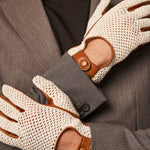 Rocco (cognac) - Hand-sewn Italian crochet driving gloves from lambskin leather - Bellanzari- Luxury Leather Gloves - Handmade in Italy - 6