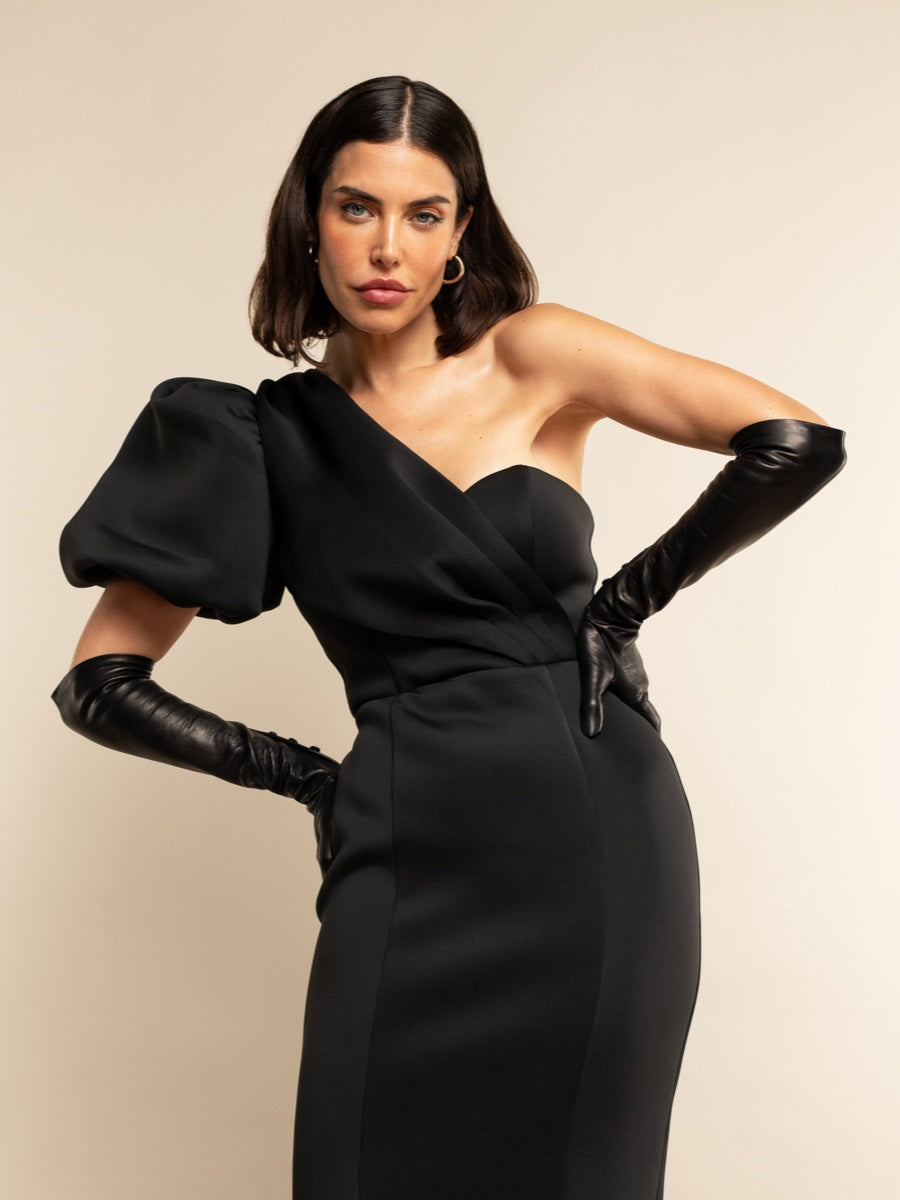 Silvana (black) - Italian unlined 12-button length leather opera gloves - Bellanzari- Luxury Leather Gloves - Handmade in Italy - 6