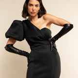 Silvana (black) - Italian unlined 12-button length leather opera gloves - Bellanzari- Luxury Leather Gloves - Handmade in Italy - 6