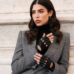 Stefania (black) - Italian fingerless lambskin leather driving gloves 
 - Bellanzari - Luxury Leather Gloves - Handmade in Italy - 4