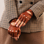 Stefania (cognac) - Italian fingerless lambskin leather driving gloves - Bellanzari - Luxury Driving Gloves - Handmade in Italy - 2
