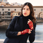Stefania (red) - Italian fingerless lambskin leather driving gloves - Bellanzari - Luxury Driving Gloves - Handmade in Italy - 6