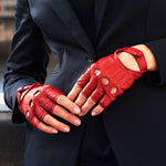 Stefania (red) - Italian fingerless lambskin leather driving gloves - Bellanzari - Luxury Driving Gloves - Handmade in Italy - 8